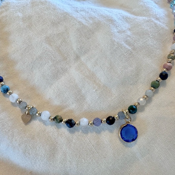 Choker Style Necklace with Gold Filled Beads, Semi Precious Turquoise & Quartz - Picture 2 of 2